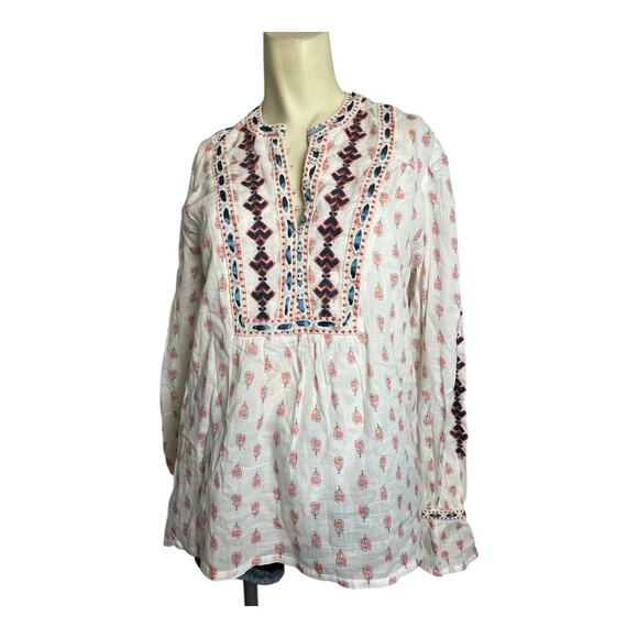 Sundance Catalog Embroidered Floral Blouse White/Pink Women's XS Boho Summer - Picture 1 of 8